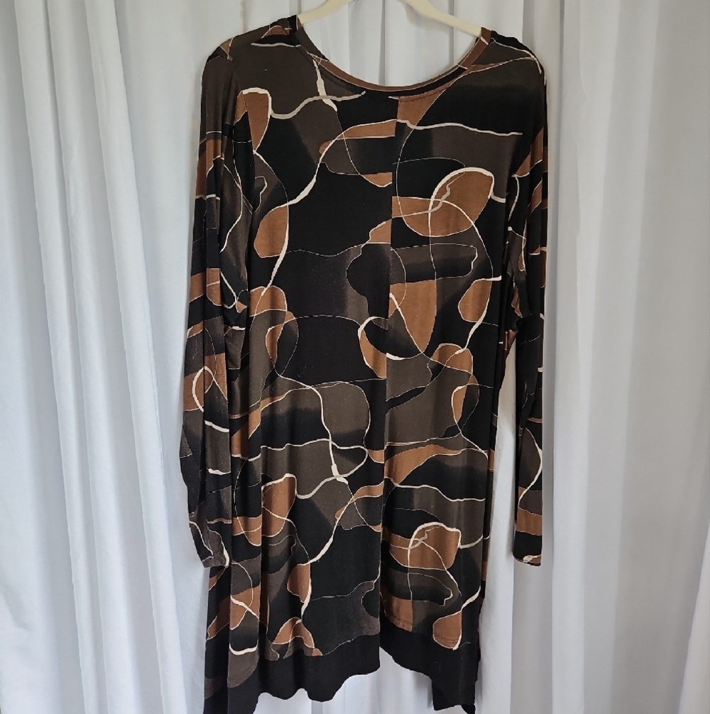 3 For $13.00! LOGO Lori Goldstein Abstract Print Tunic Top Sharkbite Hem Boho - Picture 5 of 5